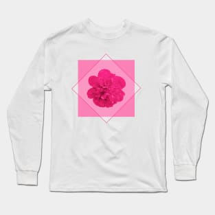 Pink Peony Flower in a Diamond Design Long Sleeve T-Shirt